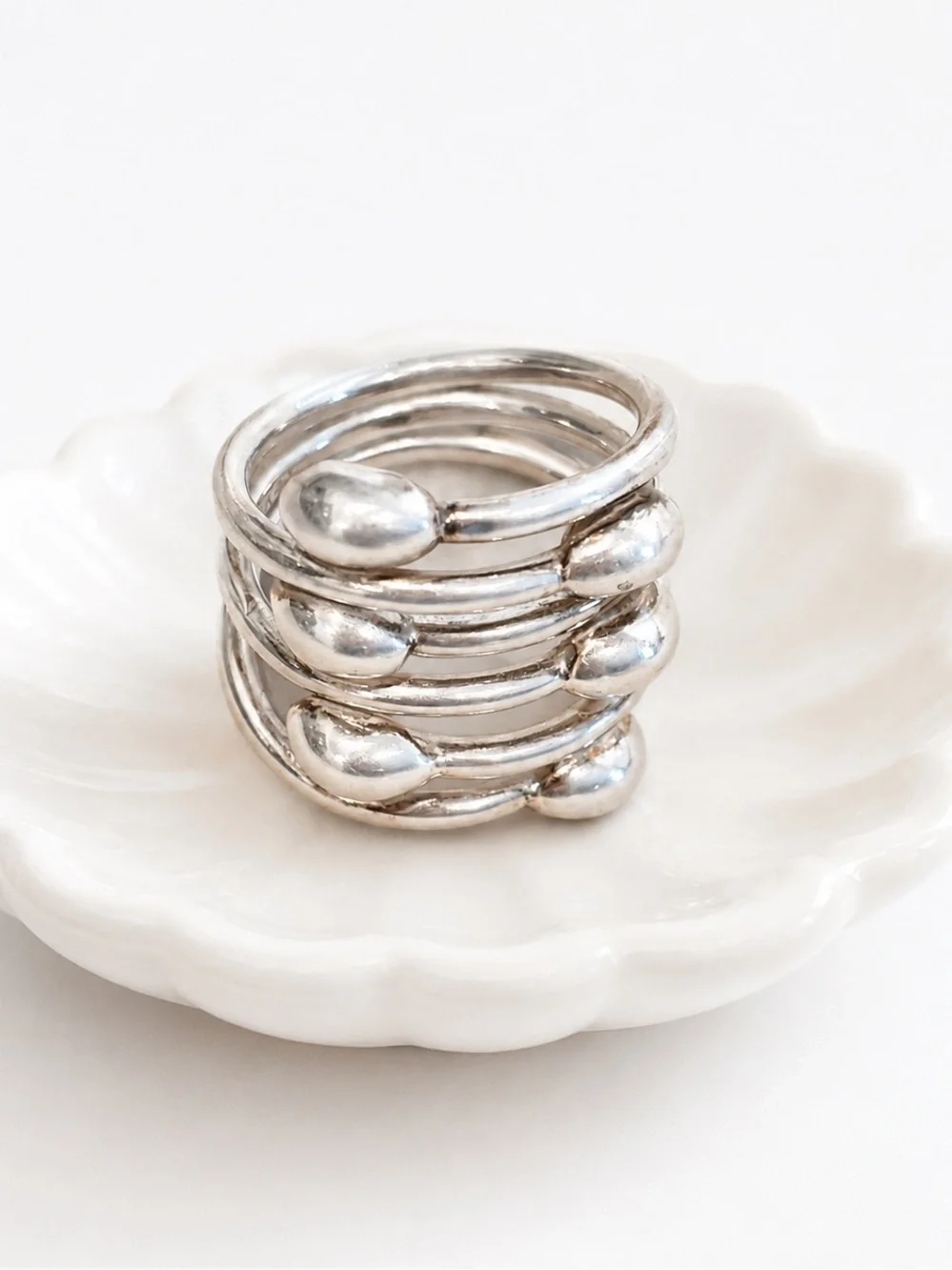 Designer 925 Sterling Silver Stacked Teardrop Ring - Size 6